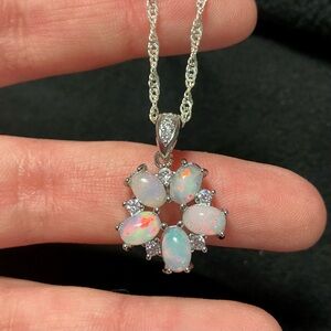 White Fire Opal Pendant 925 Necklace Natural Opal Necklace Flower Design Pendant